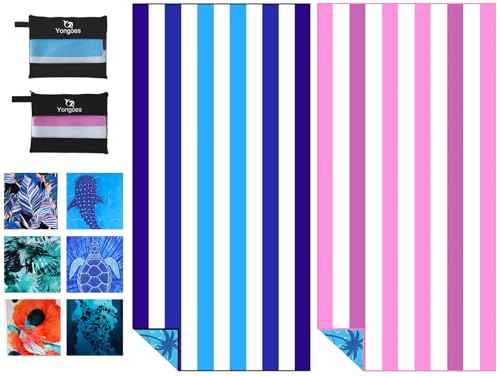 2 Pack Microfiber Beach Towels Oversized 71x32 Blue Pink Striped (2 Count)