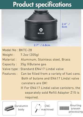 CAMPINGMOON Empty Refillable Canister for Backpacking Camping EN417 Lindal Valve Black 35g BKTC