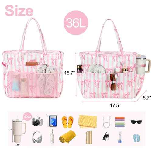 Waterproof Beach Tote Pool Bags for Women Ladies Extra Large Tote Bag Carryall Bag With Wet Compartment Fit 40oz Tumbler Holder Family Travel Bag for Cruise