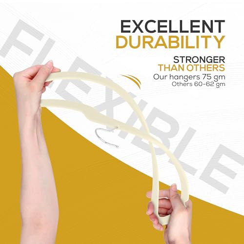 50 Pack New Premium Quality Velvet Hangers Ultra Thin Non Slip Adult Felt Space Saving Hangers for Closet Heavy Duty Coat Pants Jackets Dress Hangers 360° Swivel Hook Hold Upto 10 lbs Ivory (50 Count)