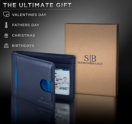 RFID Blocking Slim Bifold Genuine Leather Thin Minimalist Front Pocket Wallets for Men Billfold Wallet Men Gift