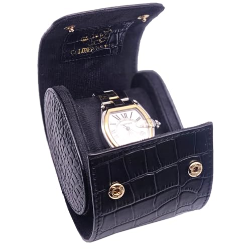 Genuine Napa Leather Watch Roll Travel Case for 3 Watches