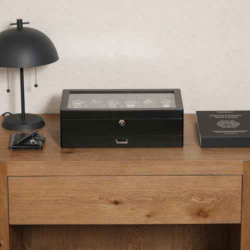 12 Slot Matte Black Watch Box with Valet Drawer