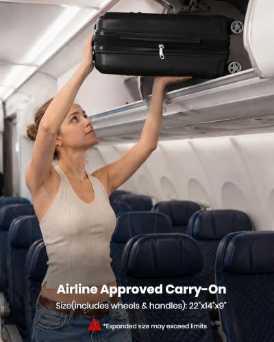 Carry On Luggage 22x14x9 Airline Approved with Spinner Wheels