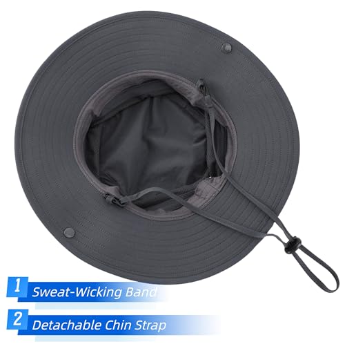 Men's Cowboy Sun Hat Wide Brim Fishing Hiking Camping Gardening Hat UV Protection Outdoor Summer Sun Hat Dark Grey