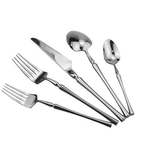 20 piece Silver Flatware Set 304 Stainless Steel Fork Spoon Cutlery Luxury Mirror Polished Silverware (4 Count)