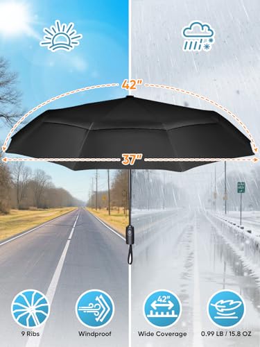 Windproof Travel Umbrellas for Rain and Sun (2 Count)