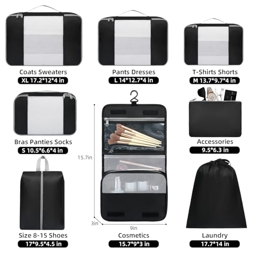 8 Set Packing Cubes Various Sizes Packing Organizer for Travel Accessories Luggage Carry On Suitcase