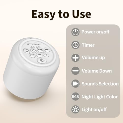 Portable White Noise Machine Mini Sound Machine with Light 30 Soothing Sounds Rechargeable for Adults Baby Kids Sleep Brown Noise Machine with Memory Function 4 Timers for Travel Camping Home Office