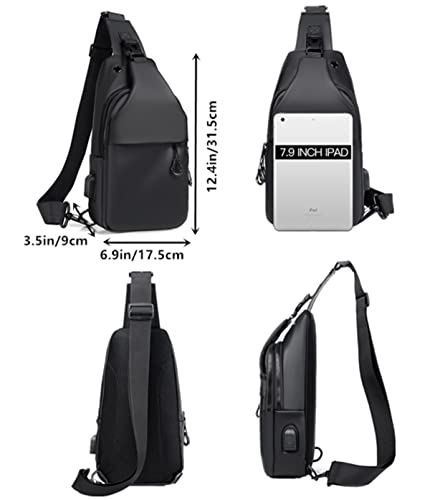 Waterproof Sling Bags Mens Shoulder Crossbody Backpack with USB Charging Port& Headphone