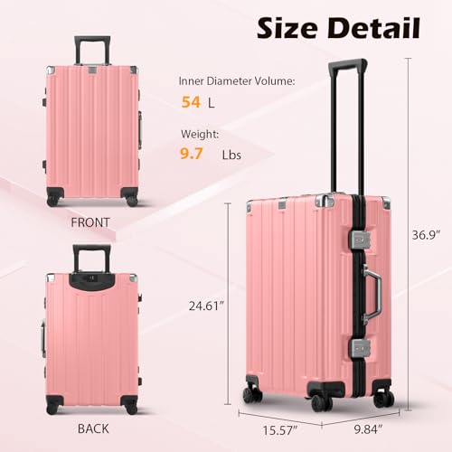 Checked Aluminum Frame Suitcase 24 Inch Zipperless Luggages Hardside PC Luggage With Spinner Wheels TSA Lock USB Charger Suitcases