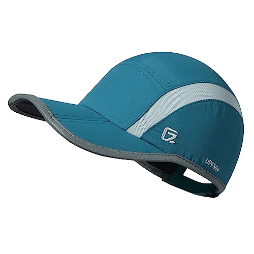 Baseball Cap Nylon Running Cap Outdoor Sports Hat for Men Women Adjustable Quick Drying Reflective Foldable UPF50+ Breath Mesh Water Repellency Race Performance Lightweight Peacock Blue