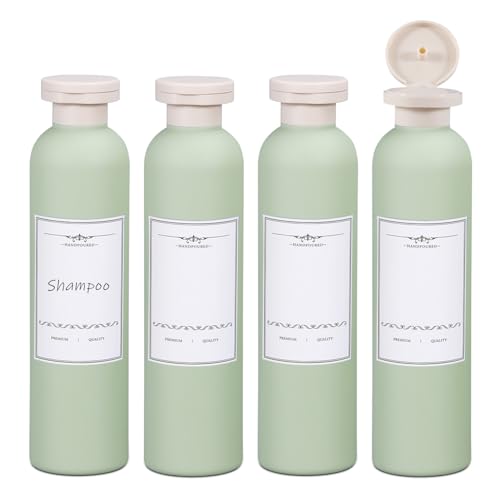 8.8oz 4Pcs Green Plastic Refillable Travel Shampoo and Conditioner Bottles Plastic Refillable Travel Shampoo Bottles with Flip Cap Shampoo and Conditioner Dispenser (4 Count)