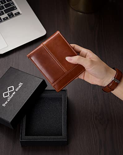 Mens Wallet Rfid Blocking Leather Wallet for Men Bifold Wallets with 1 ID Window 16 Card Slot Brick Red