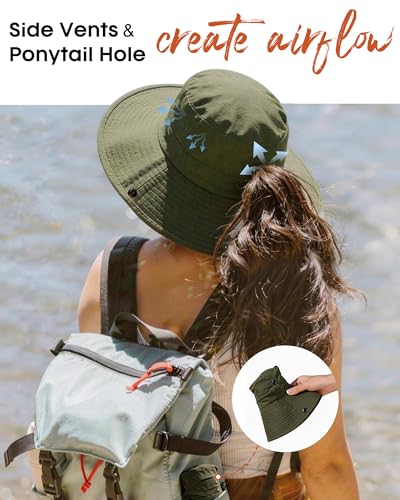 Sun Hats for Women Wide Brim Bucket Hat Ponytail Hole Outdoor UPF