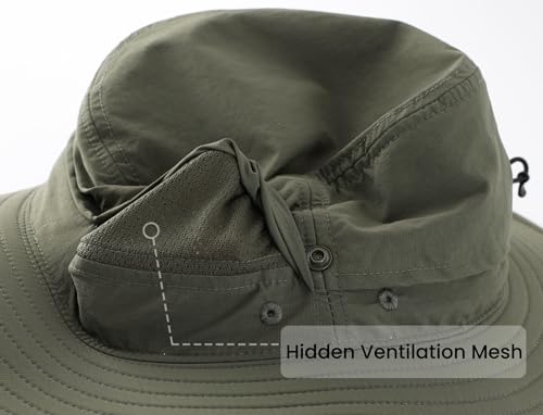 Outdoor SPF 50+ Boonie Sun Hat for Men Gardening Fishing Hiking Hat Adjustable Wide Brim Bucket Hat Army Green