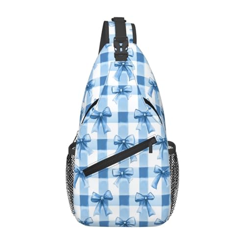 Sling Bag Blue Bows Check Hiking Daypack Crossbody Shoulder Backpack Travel Chest Pack for Men Women