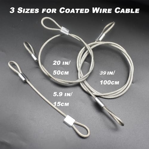 1/8"(3mm) Wire Diam Stainless Steel Cable Eyelets Loops Short Rope Lanyard Safety Tether Chain Lock with Vinyl Coated Cover, 10Pcs 20" Long Clear (10 Count)