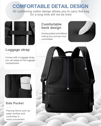 Large Travel Backpack Carry On for Women Man Black Waterproof Gym Backpacks with Laptop Compartment Mochila de Viaje Teacher Personal Item Backpack Rucksack Airplane Accessories Must Haves