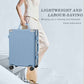 Luggage PC+ABS Aluminum Frame Zipperless Checked Luggage Hard Shell Suitcase TSA Lock Double Spinner Wheels 24 Inch Haze Blue