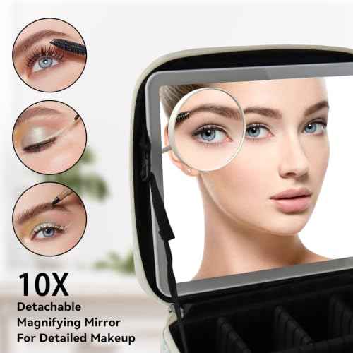 Travel Makeup Bag with LED Mirror Toiletry Bag for women with 10x magnifying glass