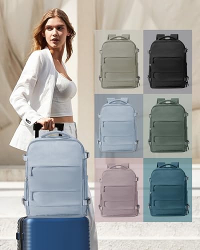 Large Travel Backpack Carry On for Women Man Waterproof Gym Backpack with Laptop Compartment Mochila de Viaje Teacher Personal Item Backpacks Rucksack Airplane Accessories Must Haves Gray Blue