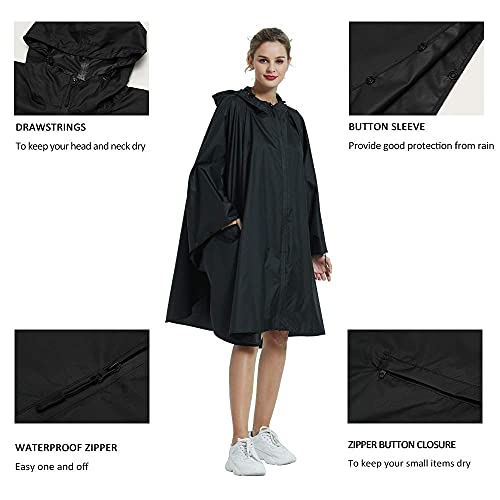 Rain Poncho Jacket Coat Hooded Zipper Style for Women