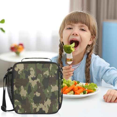 Camo Insulated Lunch Bag for Kids Students Lunch Box Meal Holder Camouflage Green Reusable Cooler Bag for Boys Thermal Lunch Box for School Picnic Travel Outdoor (Camo)