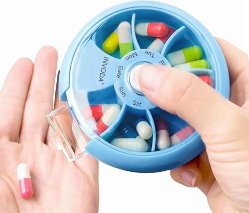 8PCS INVODA Weekly Pill Organizer 7 Compartment Rotating Pill Box for Daily (8 Count)