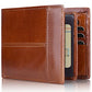 Wallet for Men RFID Blocking Genuine Leather Mens Wallets Bifold with 1 ID Window 15 Card Slots redbrown