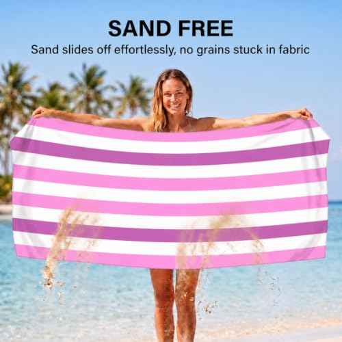 2 Pack Microfiber Beach Towels Oversized 71x32 Blue Pink Striped (2 Count)