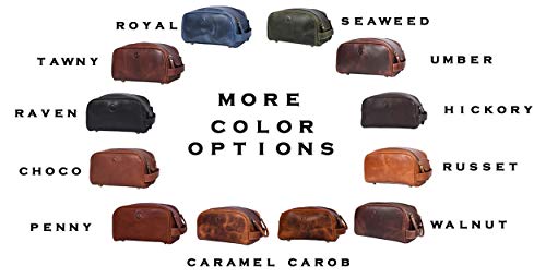 10" Premium Leather Toiletry Travel Pouch With Waterproof Lining