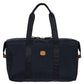 Bric’s X-Bag/X-Travel 2.0 Overnight Weekender Duffel, Water-Resistant Folding Carry-On with Leather Trim, Removable Shoulder Strap and Pass-Through Sleeve - Mini Bag Included – 18 Inch, Navy