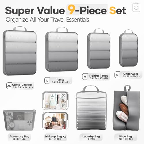 9 11 Set Compression Packing Cubes for Travel Essentials (9 Count)
