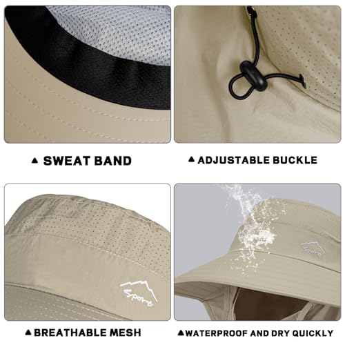 Sun Hat for Men Women with Neck Flap& Removable Face Cover Wide Brim