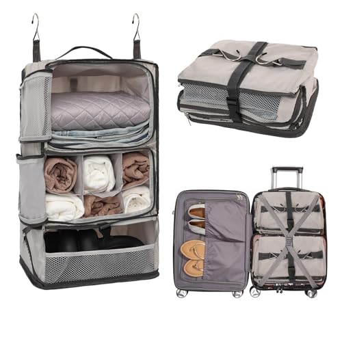 Travel Portable Hanging Shelves Closet Organizer Packing Luggage Storage with Multifunctional and Foldable Invisible Compartment