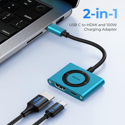 2-in-1 USB C Hub, USB C to HDMI Adapter with HDMI 4K@60Hz & 100W PD Charging - Adapter for Laptop, MacBook, IPad (USB-C), iPhone 15/16, Tablets, Switch
