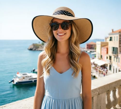 Wide Brim Sun Hat for Women Floppy Straw Hat Summer Beach Hats Fashionable Trendy Hats Sun Protection UPF 50+