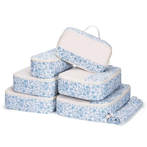 7 Set Floral Packing Cubes for Travel Carry on Suitcase Luggage Organizer Bags for Kids Women Men
