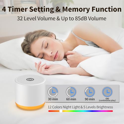 Portable White Noise Machine Mini Sound Machine with Light 30 Soothing Sounds Rechargeable for Adults Baby Kids Sleep Brown Noise Machine with Memory Function 4 Timers for Travel Camping Home Office