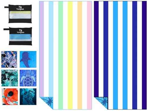 2 Pack Microfiber Beach Towel Oversized 71x32 Colorful Blue Striped (2 Count)