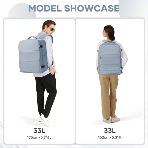 Large Travel Backpack Carry On for Women Man Waterproof Gym Backpack with Laptop Compartment Mochila de Viaje Teacher Personal Item Backpacks Rucksack Airplane Accessories Must Haves Gray Blue