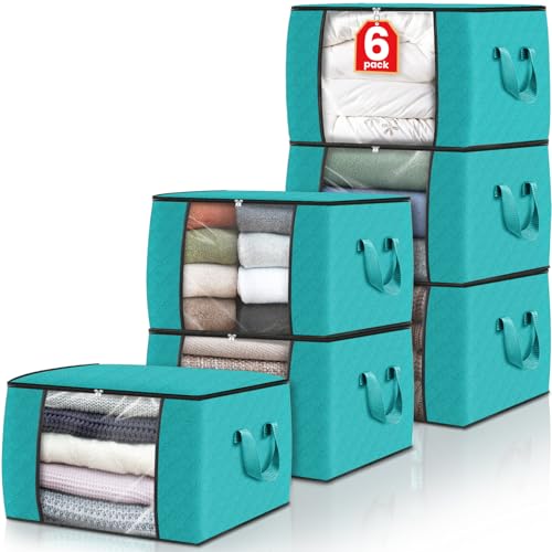 6 Pack Storage Bags for Clothes Blanket Storage Bins with Lids (6 Count)