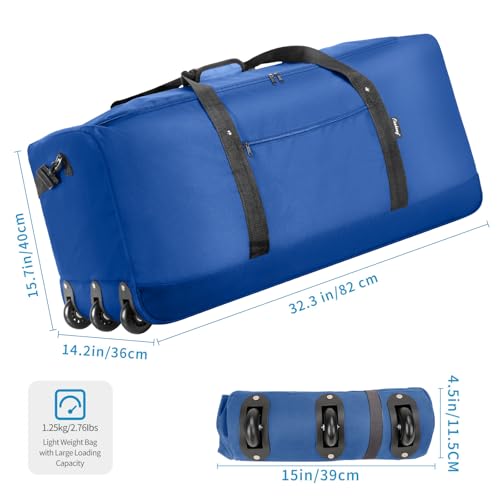 120L Foldable Rolling Duffel Bag with 3 Wheels