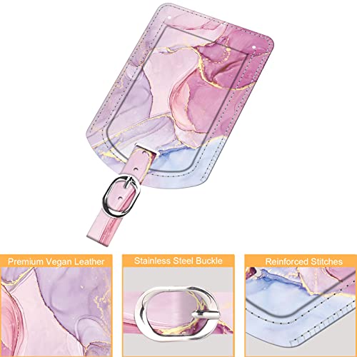 2 Pack Luggage Tags Leather Name ID Labels with Privacy Cover (2 Count)