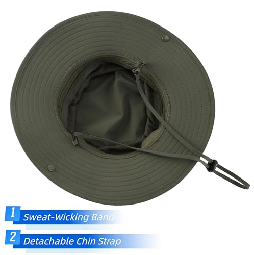 Outdoor SPF 50+ Boonie Sun Hat for Men Gardening Fishing Hiking Hat Adjustable Wide Brim Bucket Hat Army Green