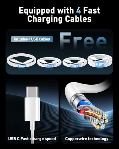 380W USB C Charger Block with 4 USB Cables Dual 100W Charging Station