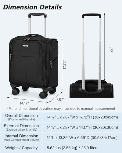 16 Inch Underseat Small Carry On Luggage with Spinner Wheels