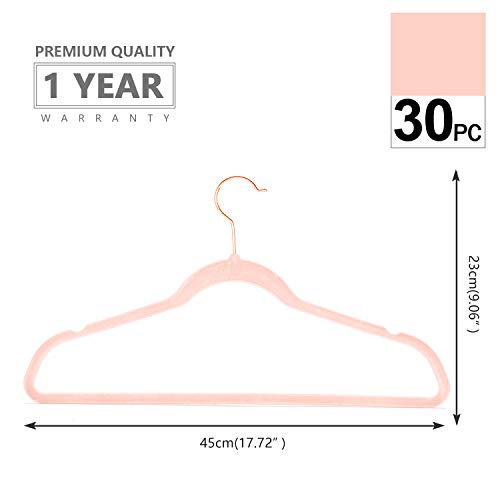 Velvet Hangers 30 Pack Non Slip Heavy Duty Blush Pink Rose Gold Hooks (50 Count)