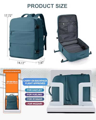 Large Travel Backpack Carry On for Women Man Waterproof Gym Backpacks Mochila de Viaje Travel Bag Essentials Teacher Personal Item Backpack Rucksack Airplane Accessories Must Haves Peacock Blue